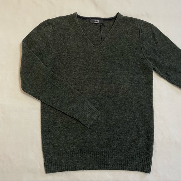 NWT New $210 +39 MASQ V-Neck Wool Dark Green Sweater Size S Made In Italy - Picture 2 of 9